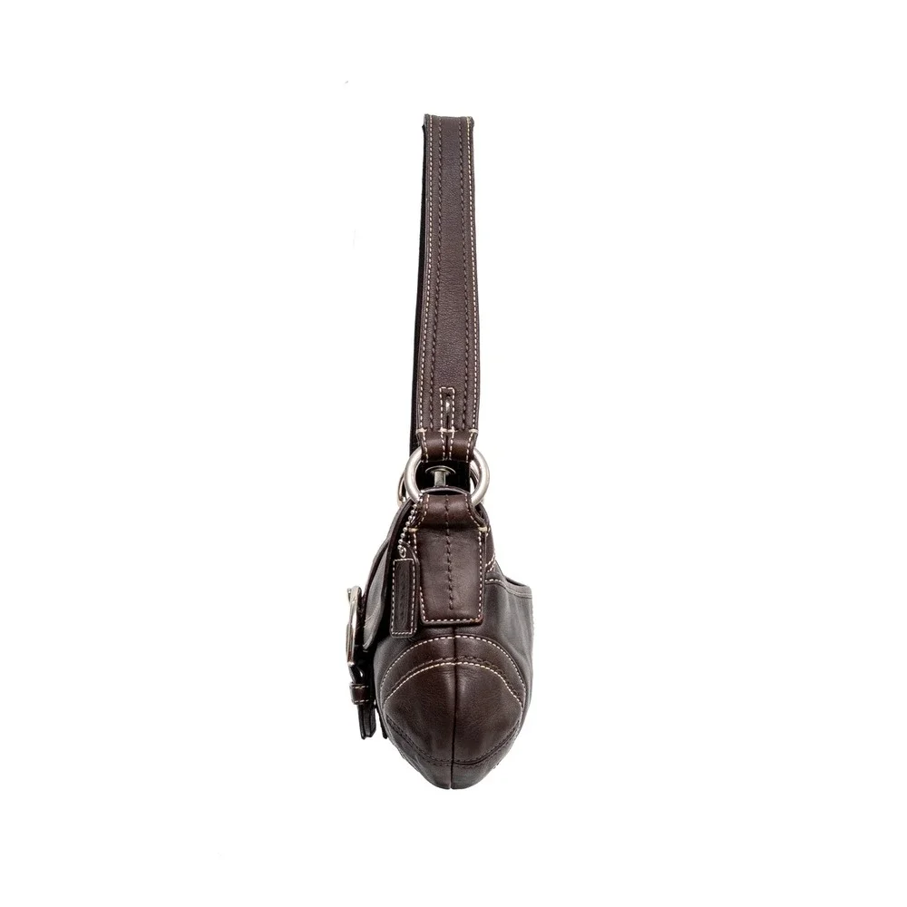 Coach Soho Dark Brown Leather Buckle Flap Shoulder Bag F10909 Small Hobo